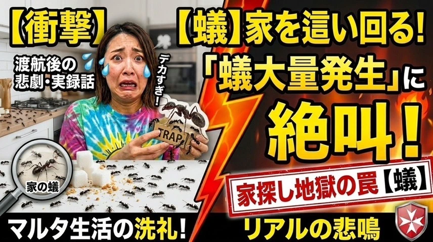 マルタ リアルの過酷さと並び、美しい石造りのフラットに忍び寄るアリの大量発生のイメージ