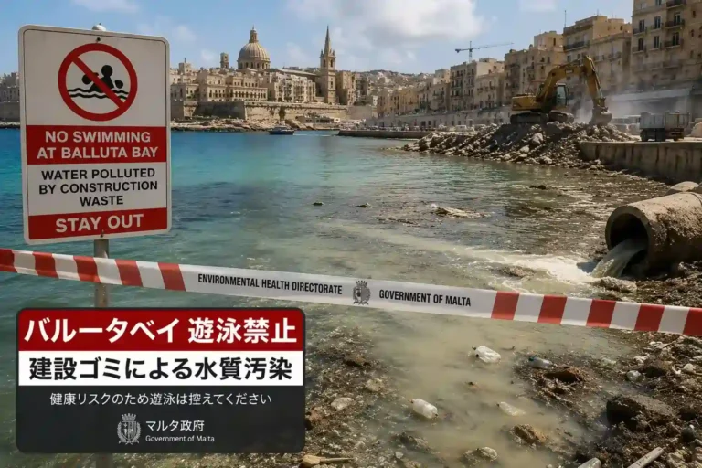 マルタのバルータベイ遊泳禁止｜建設ゴミによる水質汚染