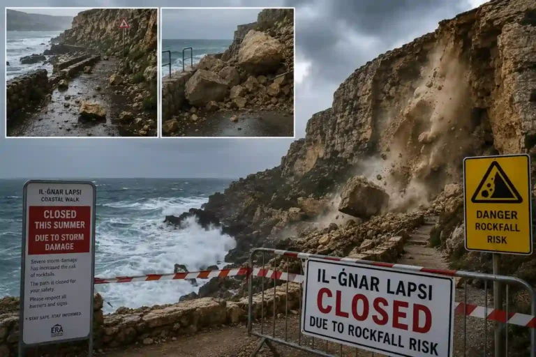 マルタのアールラプシ今夏閉鎖｜嵐の被害で岩盤崩落の危険