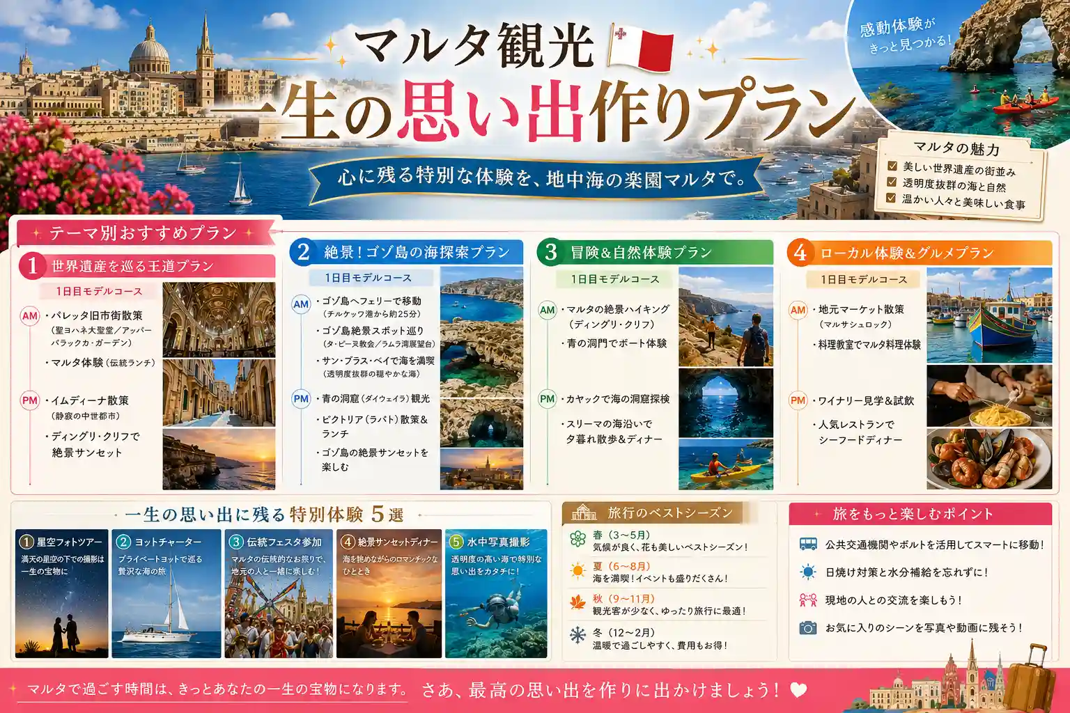 マルタの美しい海と街並みを背景にドローンやシネマティックカメラでVlog撮影を行うイメージ画像