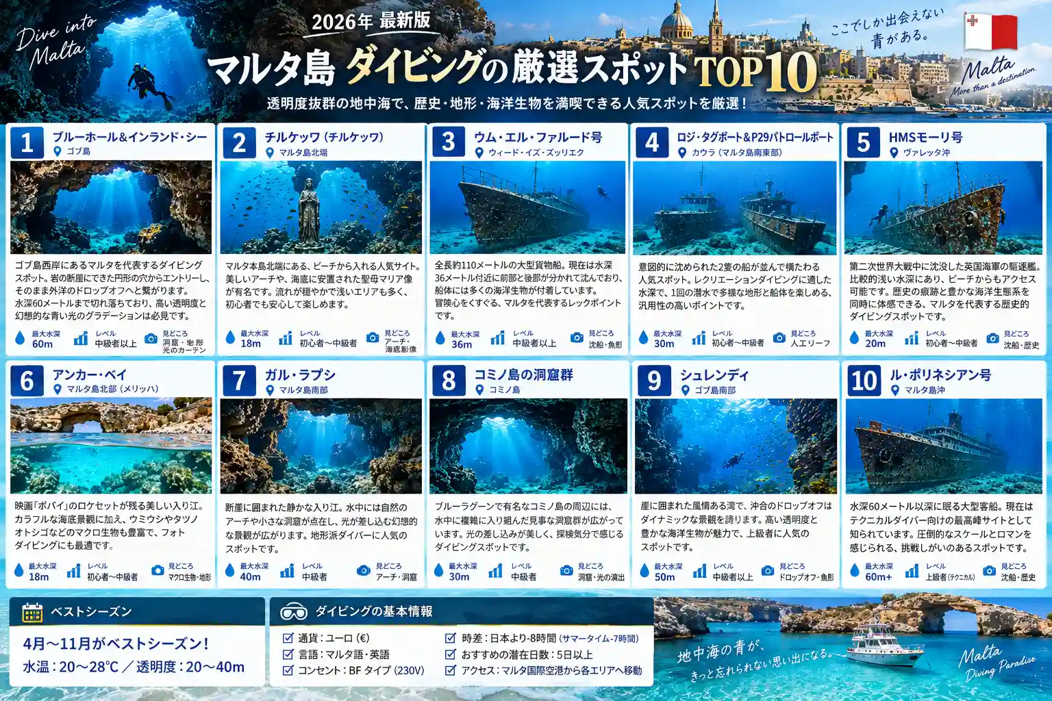 透明度が高い海で楽しむマルタ島 ダイビングの様子